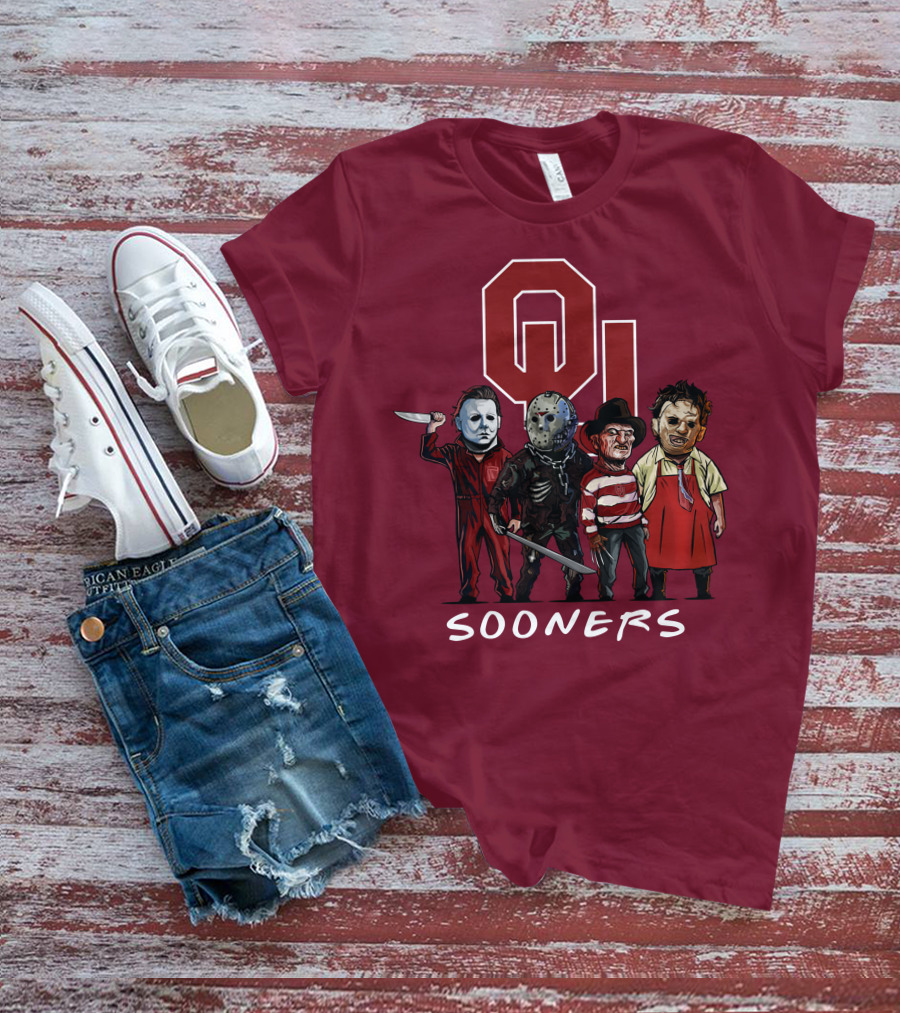Oklahoma Sooners Halloween Slasher Squad Horror Icons T-Shirt