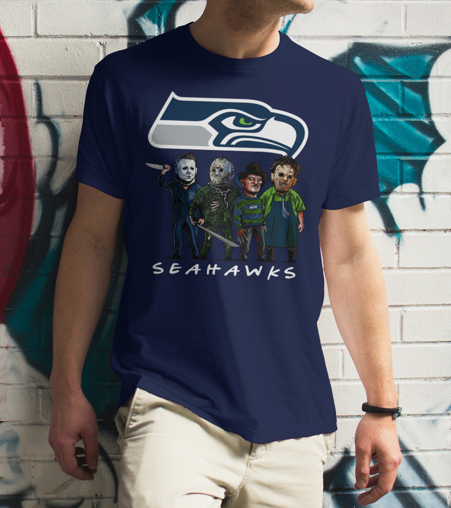 Seattle Seahawks Halloween The Slasher Squad Teams Horror Characters T-Shirt