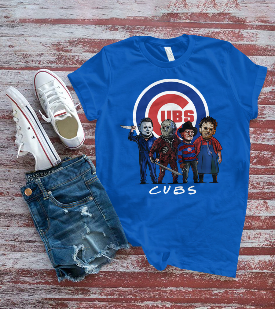 Chicago Cubs Halloween Slasher Squad Featuring Iconic Horror Characters T-Shirt