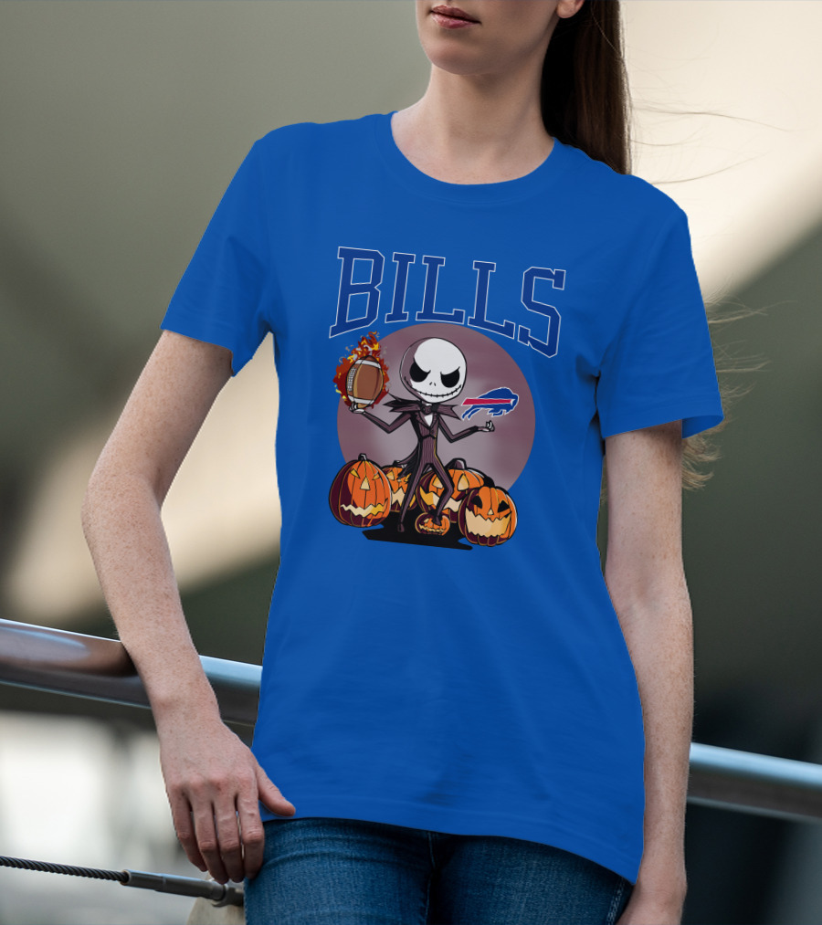Buffalo Bills Jack Skellington Halloween Football Pumpkins T-Shirt