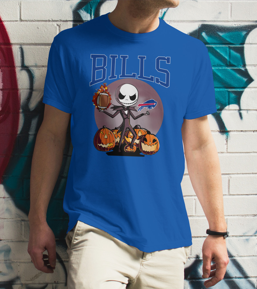 Buffalo Bills Jack Skellington Halloween Football Pumpkins T-Shirt