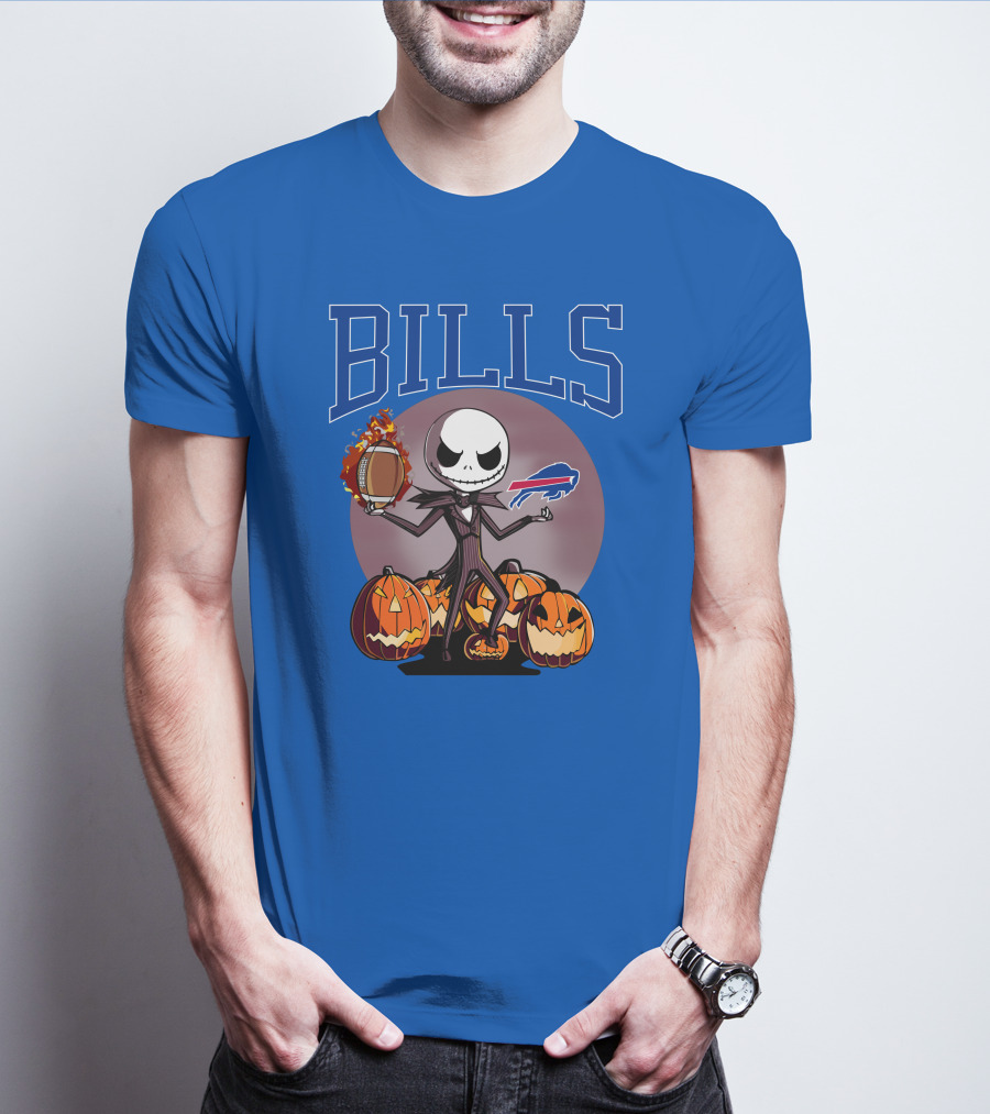 Buffalo Bills Jack Skellington Halloween Football Pumpkins T-Shirt