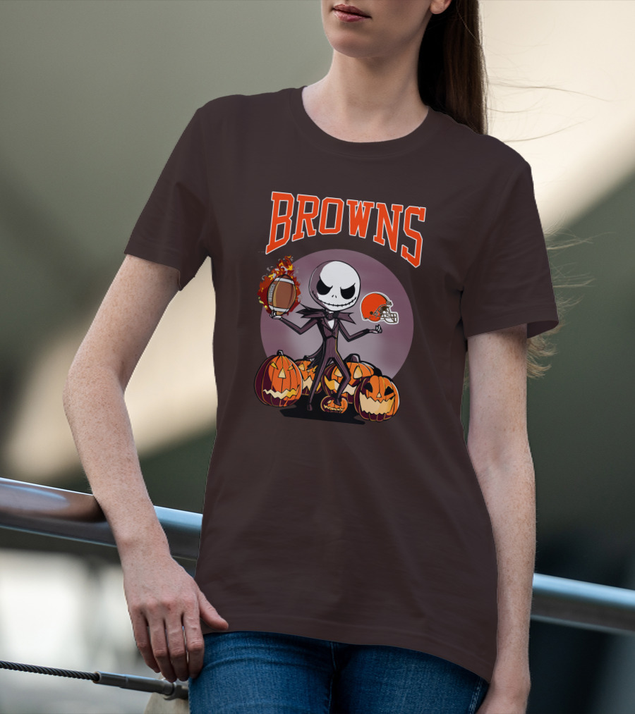 Browns Jack Skellington Cleveland Halloween Football Pumpkins T-Shirt