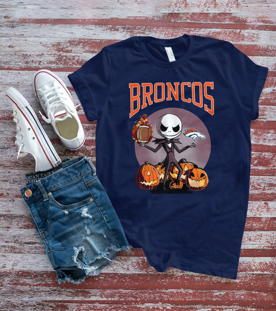 Broncos Jack Skellington Halloween Denver Football Pumpkins T-Shirt