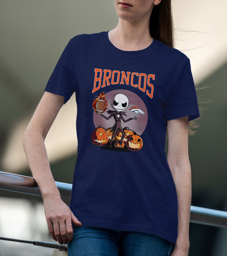 Broncos Jack Skellington Halloween Denver Football Pumpkins T-Shirt