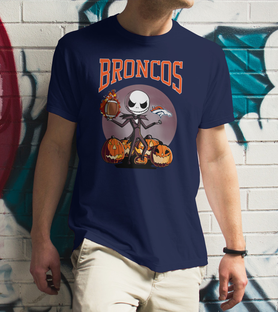 Broncos Jack Skellington Halloween Denver Football Pumpkins T-Shirt
