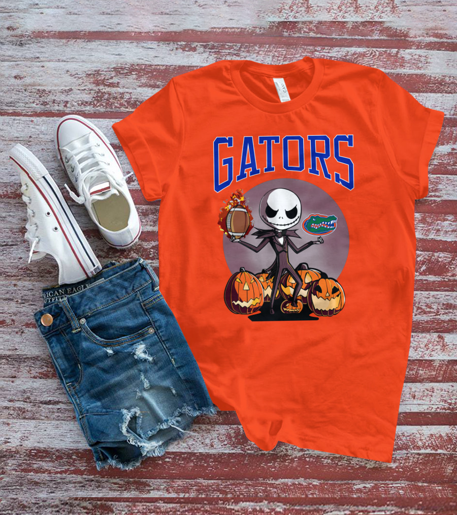 Gators Jack Skellington Florida Halloween Football Pumpkins T-Shirt