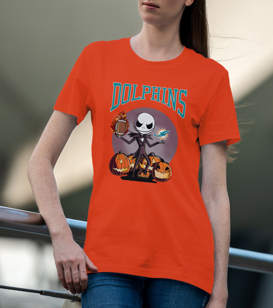 Dolphins Jack Skellington Halloween Miami Football Pumpkins T-Shirt