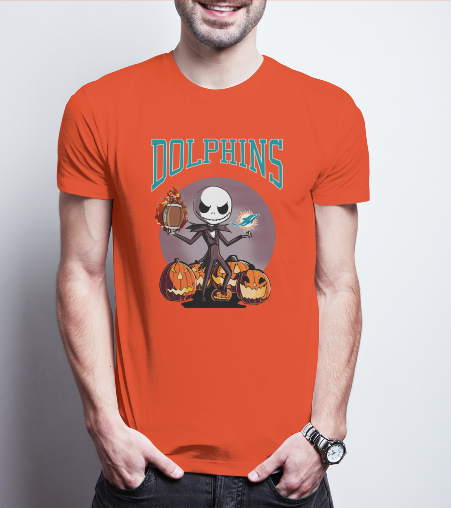 Dolphins Jack Skellington Halloween Miami Football Pumpkins T-Shirt