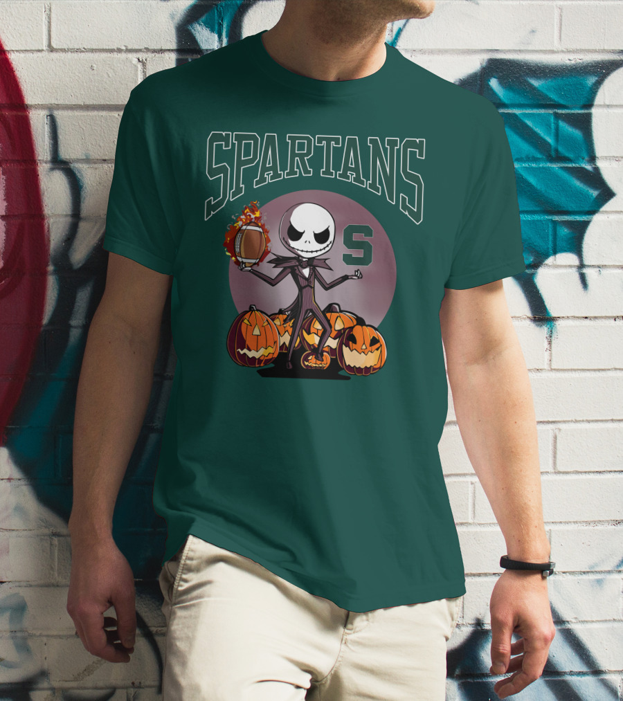 Michigan State Spartans Jack Skellington Football Halloween Pumpkins T-Shirt