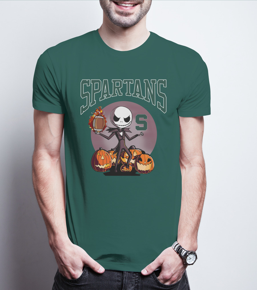 Michigan State Spartans Jack Skellington Football Halloween Pumpkins T-Shirt