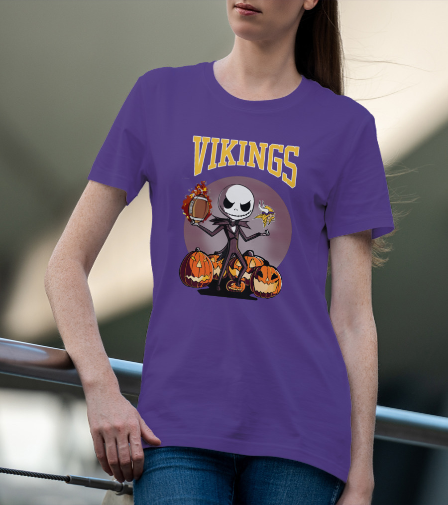 Vikings Jack Skellington Halloween Football Pumpkins T-Shirt