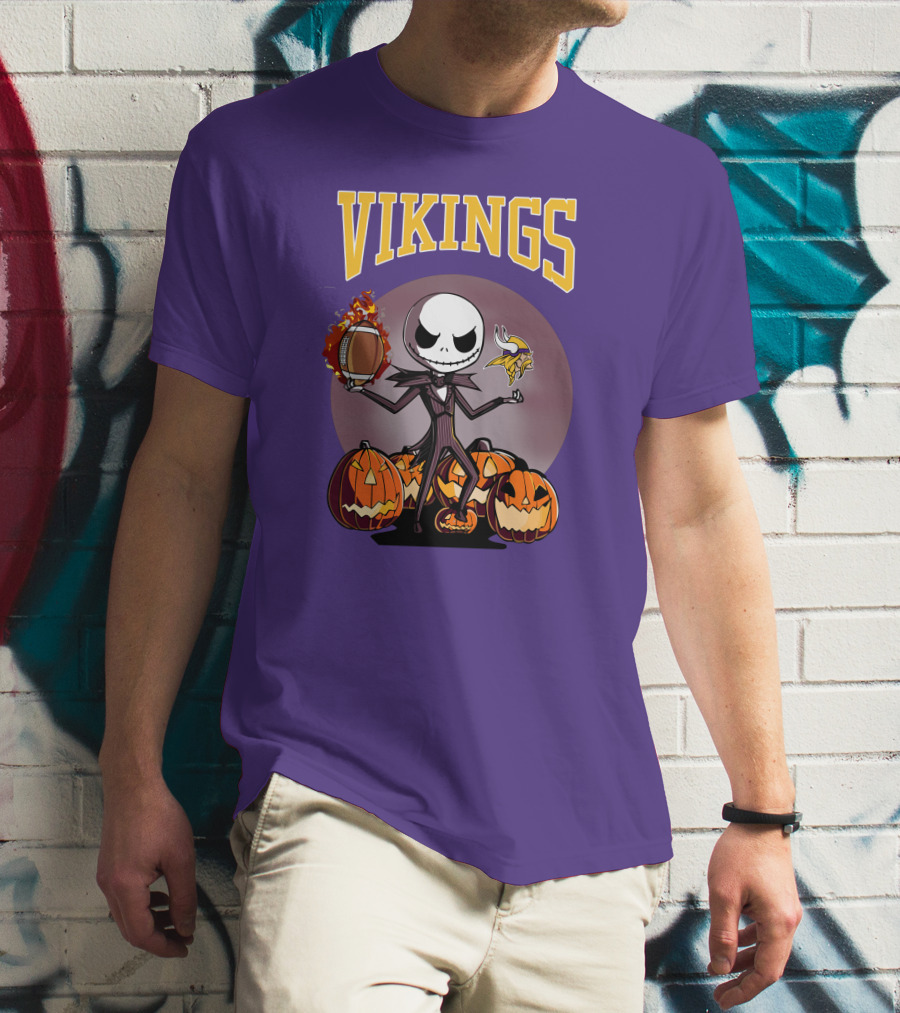 Vikings Jack Skellington Halloween Football Pumpkins T-Shirt