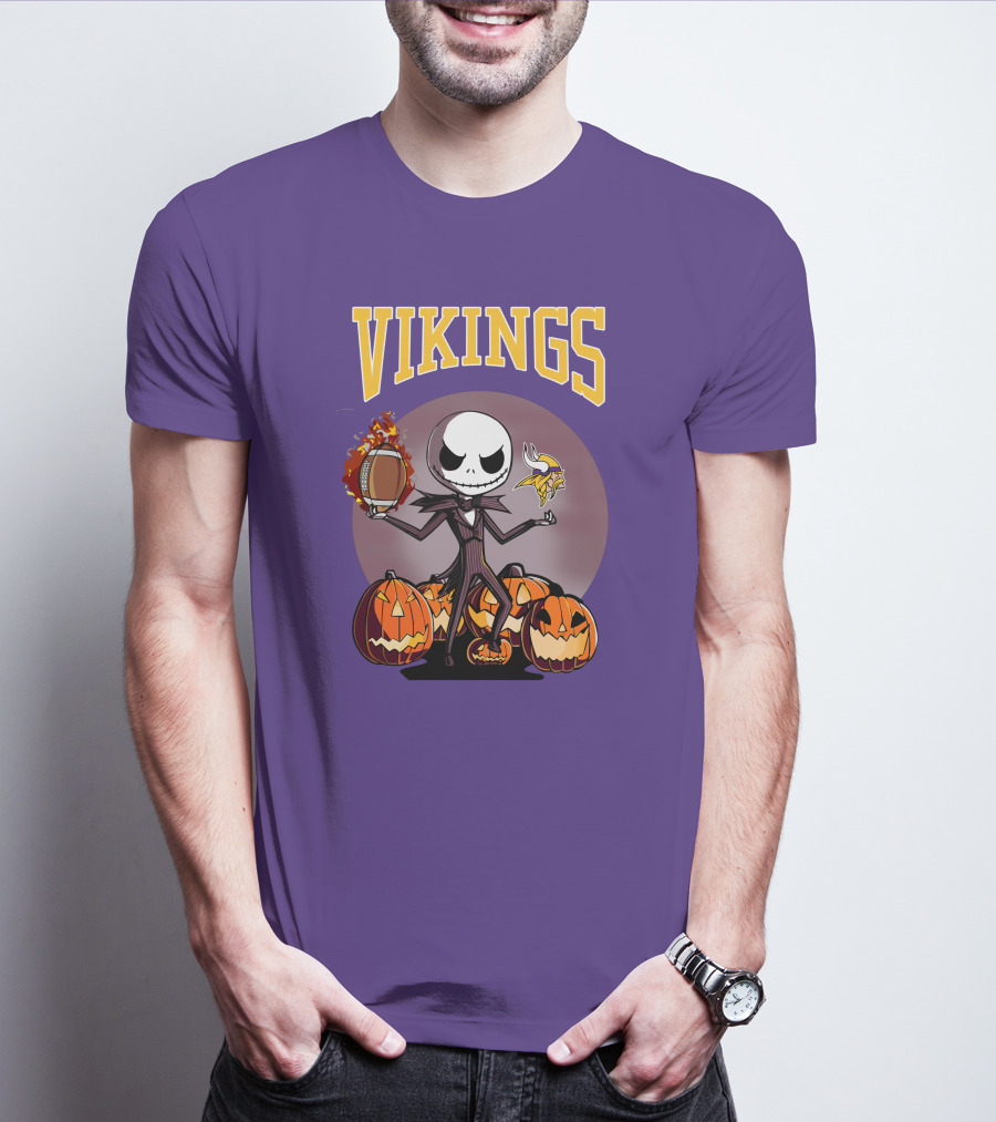 Vikings Jack Skellington Halloween Football Pumpkins T-Shirt