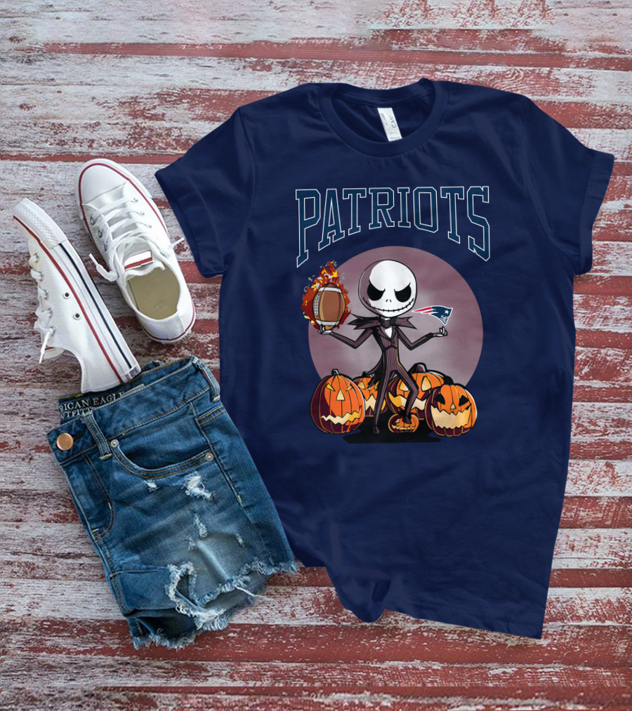 Patriots Jack Skellington Halloween New England Football Pumpkins T-Shirt