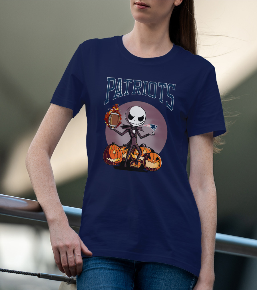 Patriots Jack Skellington Halloween New England Football Pumpkins T-Shirt