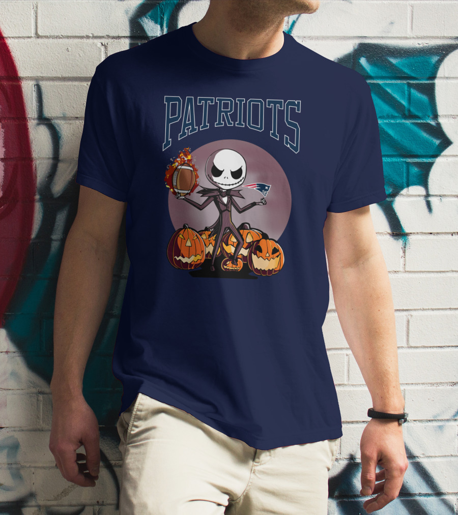 Patriots Jack Skellington Halloween New England Football Pumpkins T-Shirt