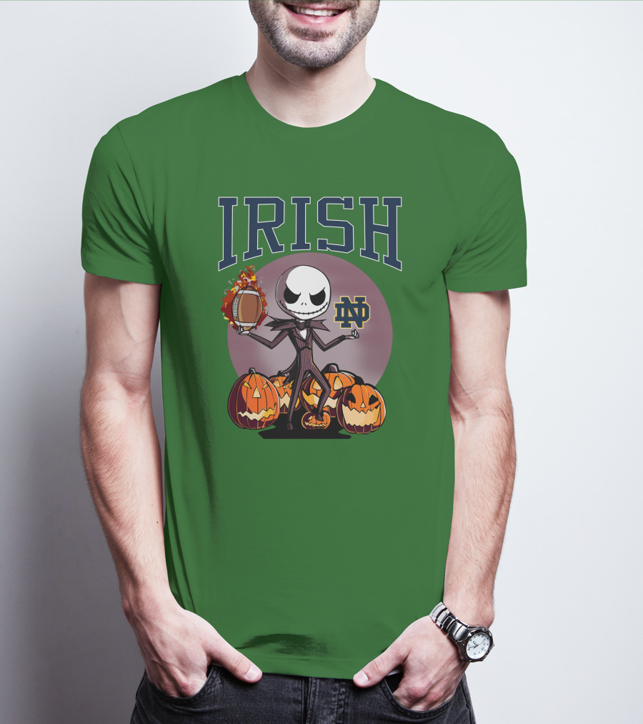 Irish Notre Dame Jack Skellington Halloween Football Pumpkins T-Shirt