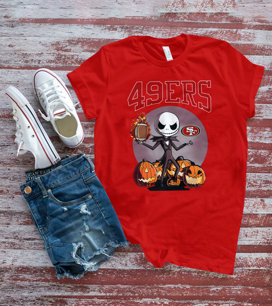 49ers Jack Skellington Halloween Pumpkins Sf Football T-Shirt