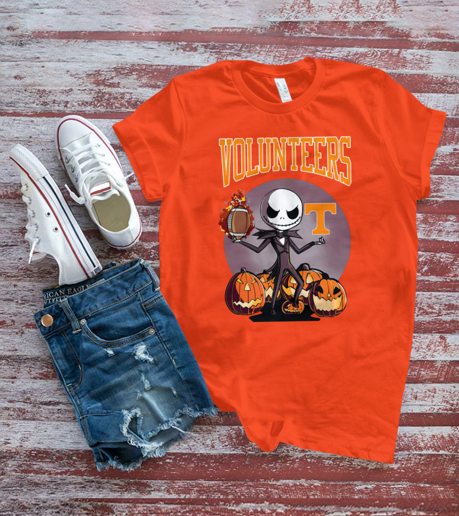 Tennessee Volunteers Jack Skellington Halloween Football Pumpkins T-Shirt