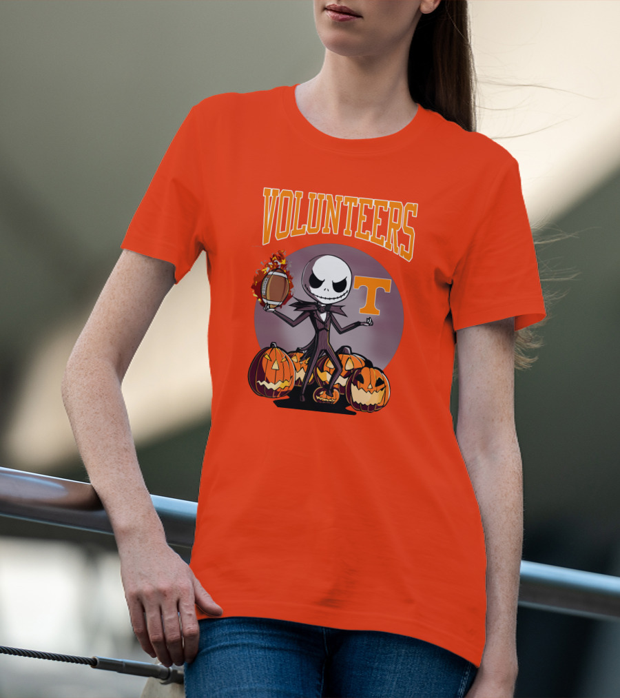 Tennessee Volunteers Jack Skellington Halloween Football Pumpkins T-Shirt