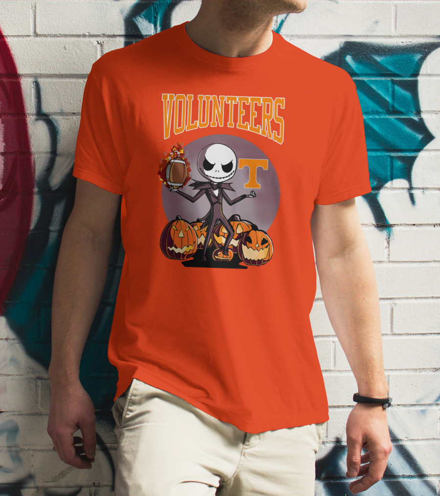 Tennessee Volunteers Jack Skellington Halloween Football Pumpkins T-Shirt