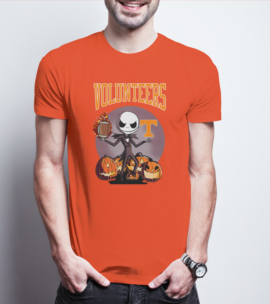 Tennessee Volunteers Jack Skellington Halloween Football Pumpkins T-Shirt