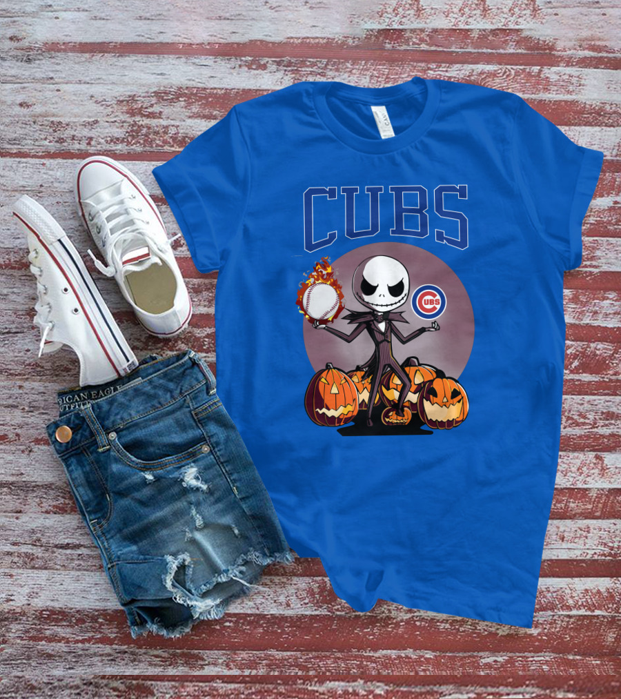 Cubs Jack Skellington Halloween Baseball Pumpkin T-Shirt