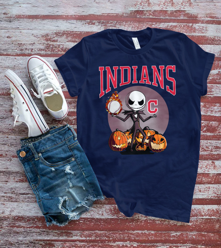 Indians Jack Skellington Halloween Baseball Pumpkins T-Shirt