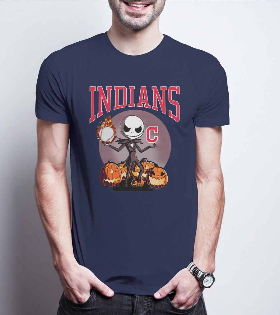 Indians Jack Skellington Halloween Baseball Pumpkins T-Shirt