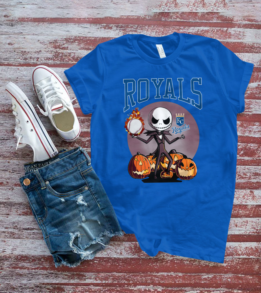 Royals Kansas City Halloween Jack Skellington Baseball Jack-o'-Lanterns T-Shirt