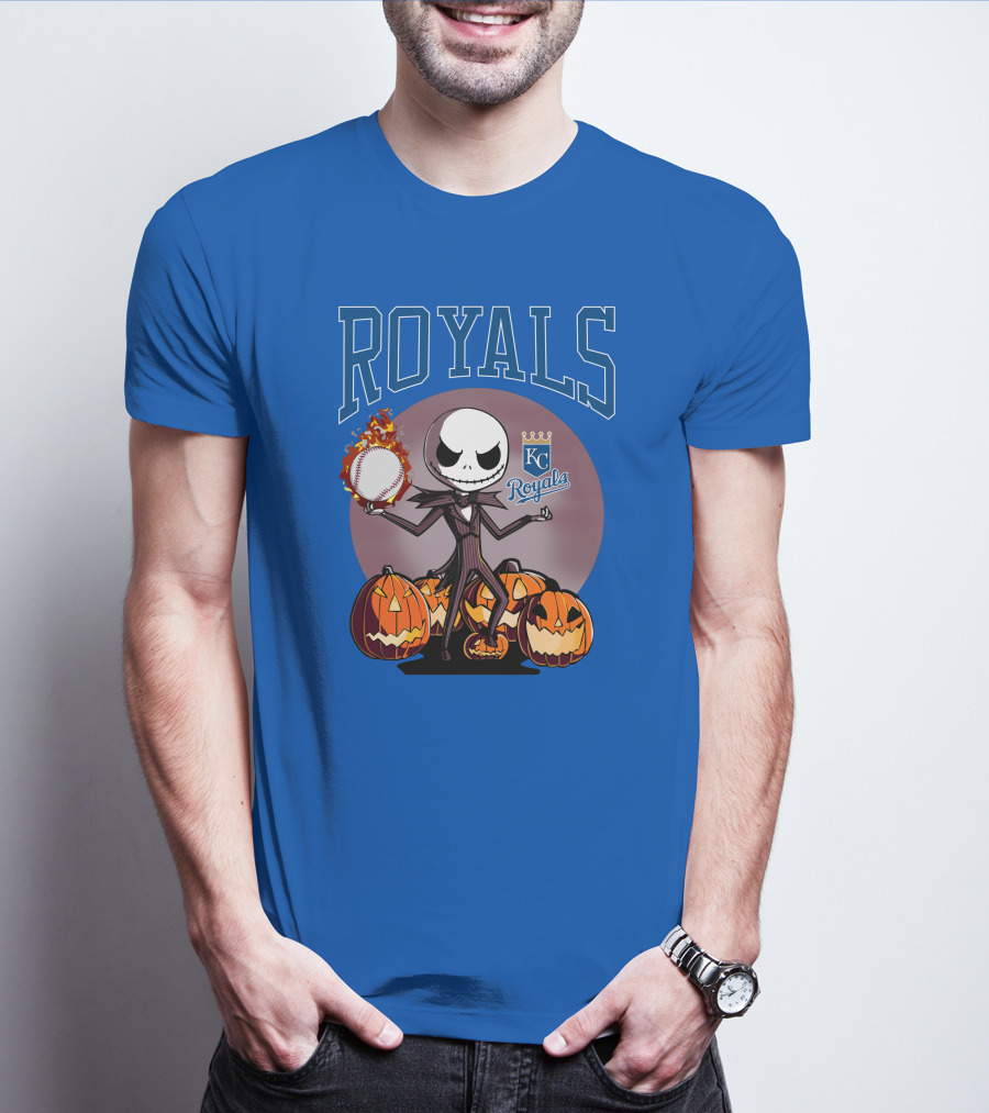 Royals Kansas City Halloween Jack Skellington Baseball Jack-o'-Lanterns T-Shirt