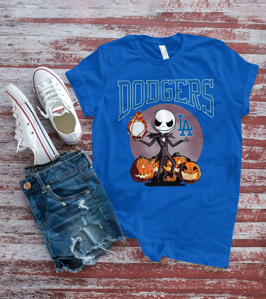 Dodgers LA Jack Skellington Baseball Halloween Pumpkins T-Shirt