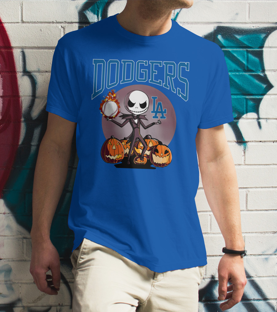 Dodgers LA Jack Skellington Baseball Halloween Pumpkins T-Shirt