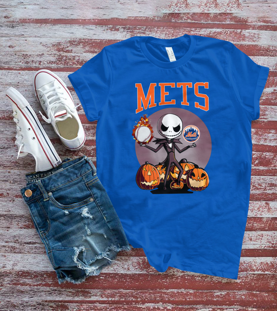 Mets Halloween With Jack Skellington And Pumpkins T-Shirt