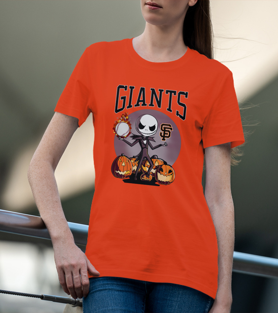 Giants Jack Skellington SF Logo Halloween Pumpkins Baseball T-Shirt