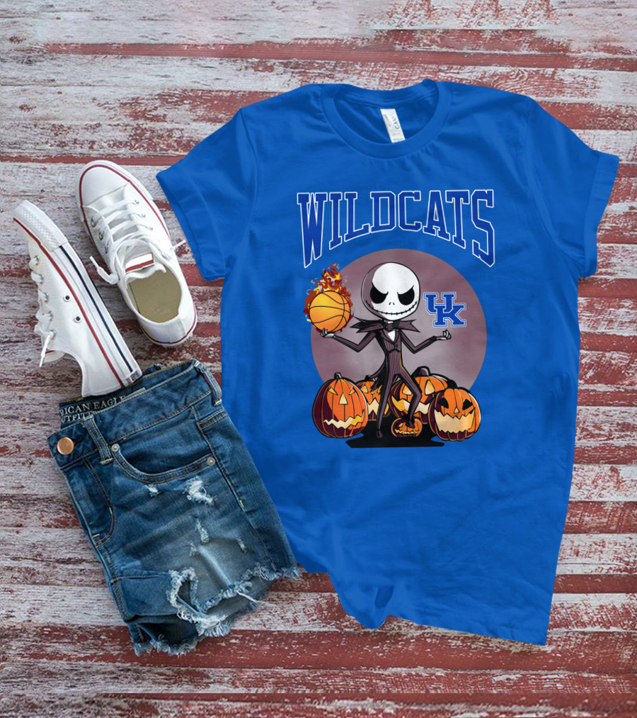 Wildcats UK Jack Skellington Halloween Basketball Pumpkins T-Shirt