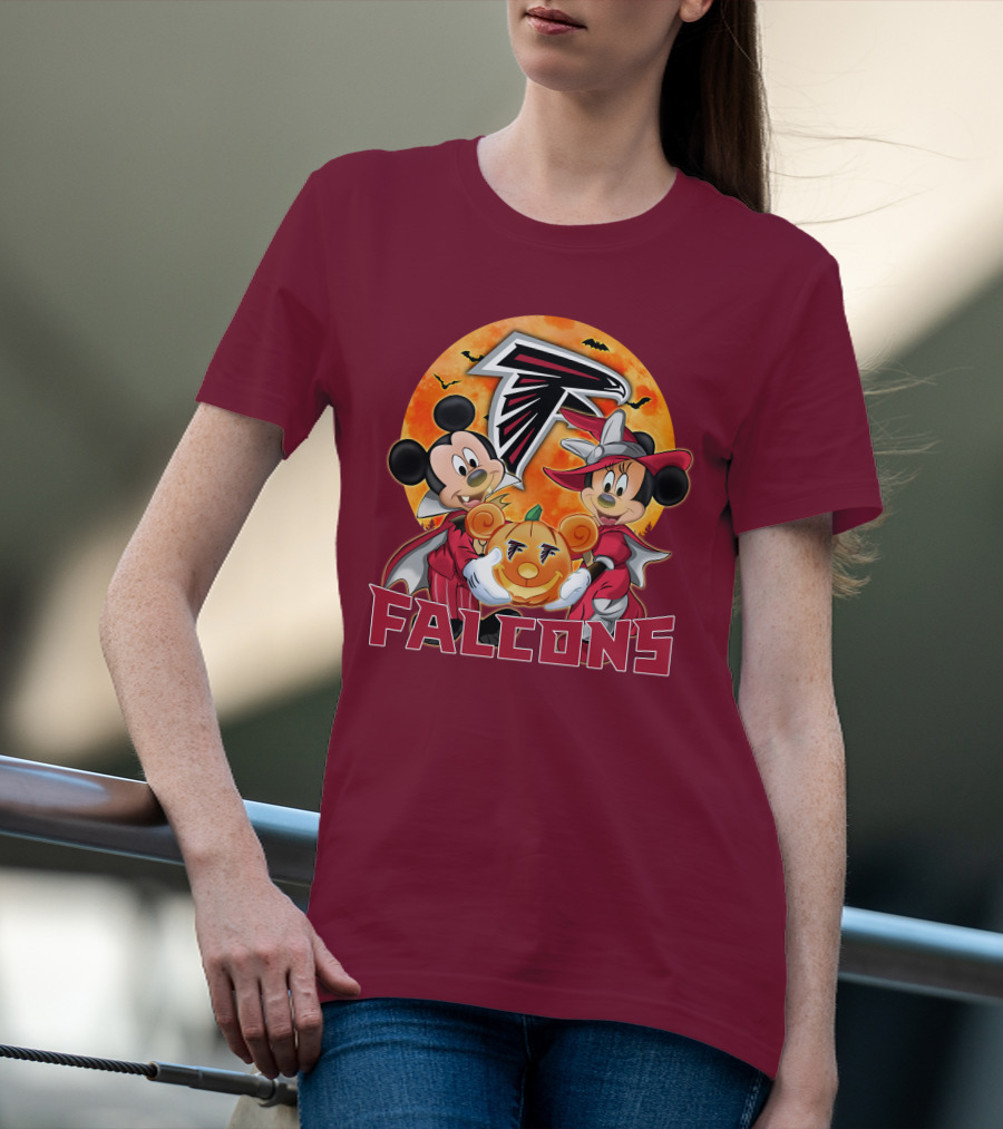 Atlanta Falcons Mickey Mouse Minnie Mouse Halloween Pumpkin T-Shirt