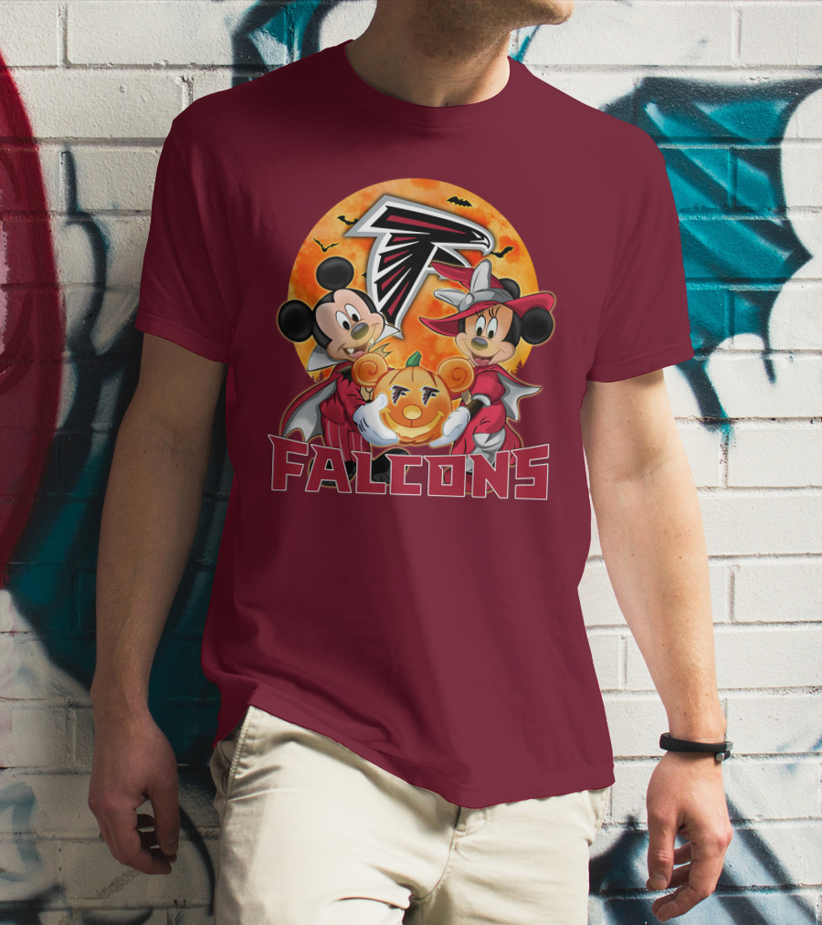 Atlanta Falcons Mickey Mouse Minnie Mouse Halloween Pumpkin T-Shirt