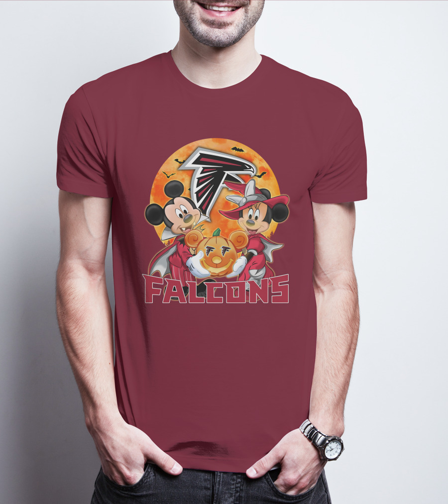 Atlanta Falcons Mickey Mouse Minnie Mouse Halloween Pumpkin T-Shirt