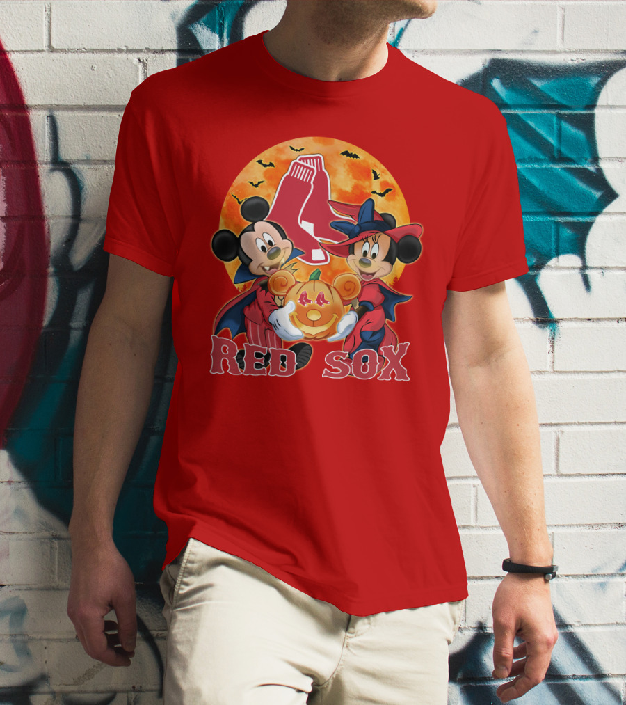 Boston Red Sox Mickey And Minnie Mouse Halloween Pumpkin T-Shirt