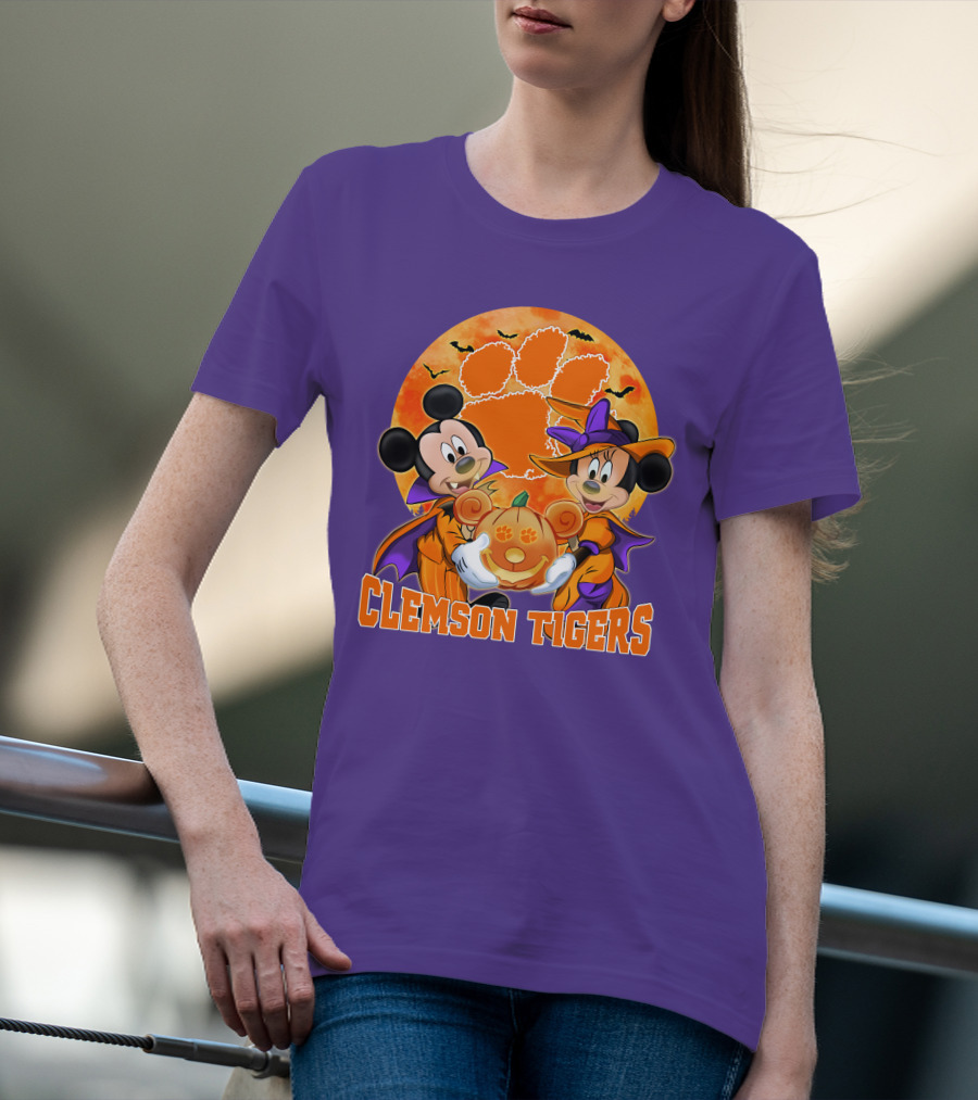 Clemson Tigers Mickey Mouse Minnie Mouse Halloween Pumpkin T-Shirt