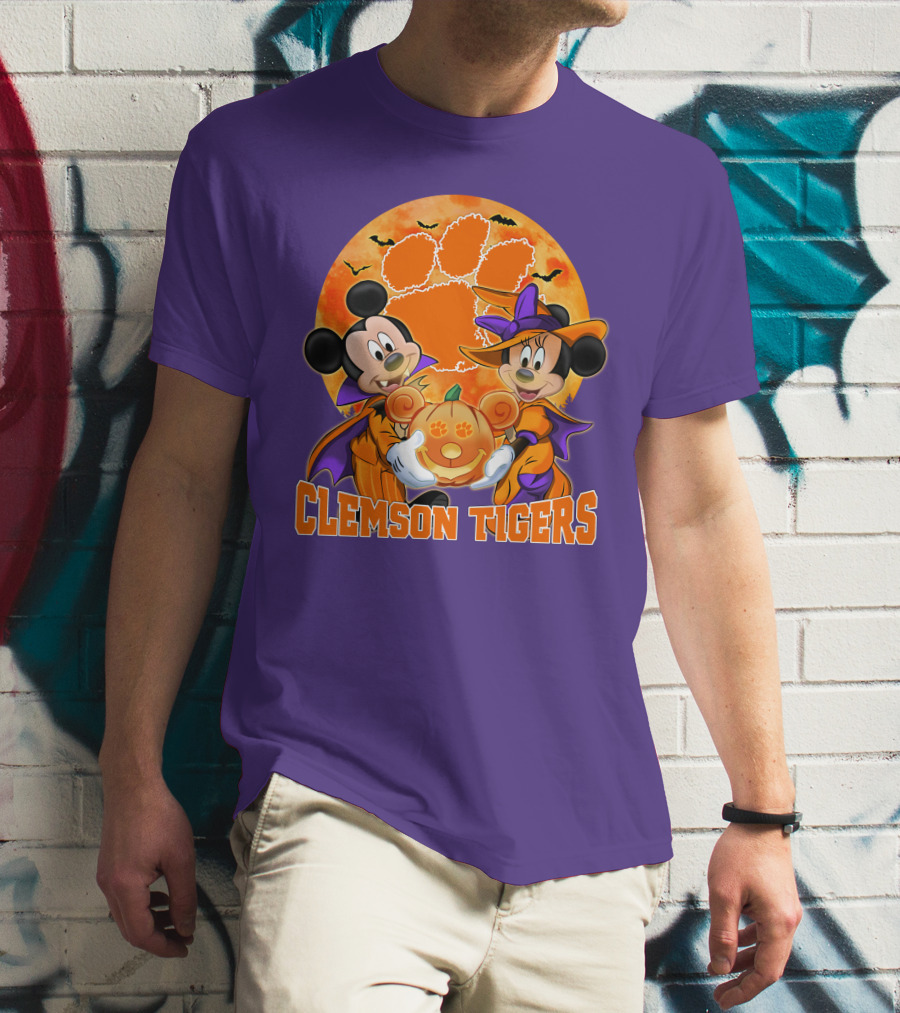 Clemson Tigers Mickey Mouse Minnie Mouse Halloween Pumpkin T-Shirt