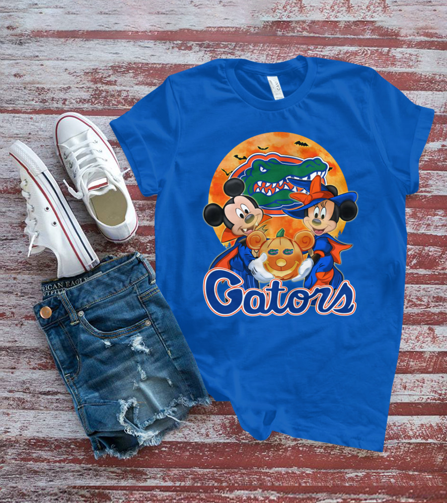 Florida Gators Mickey Mouse And Minnie Mouse Halloween Pumpkin T-Shirt