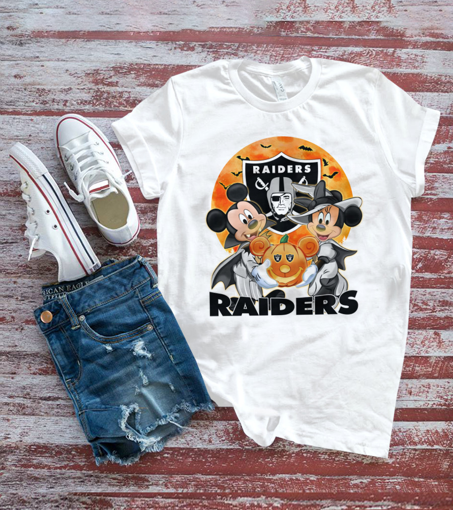 Las Vegas Raiders Mickey Mouse Minnie Mouse Halloween Pumpkin T-Shirt