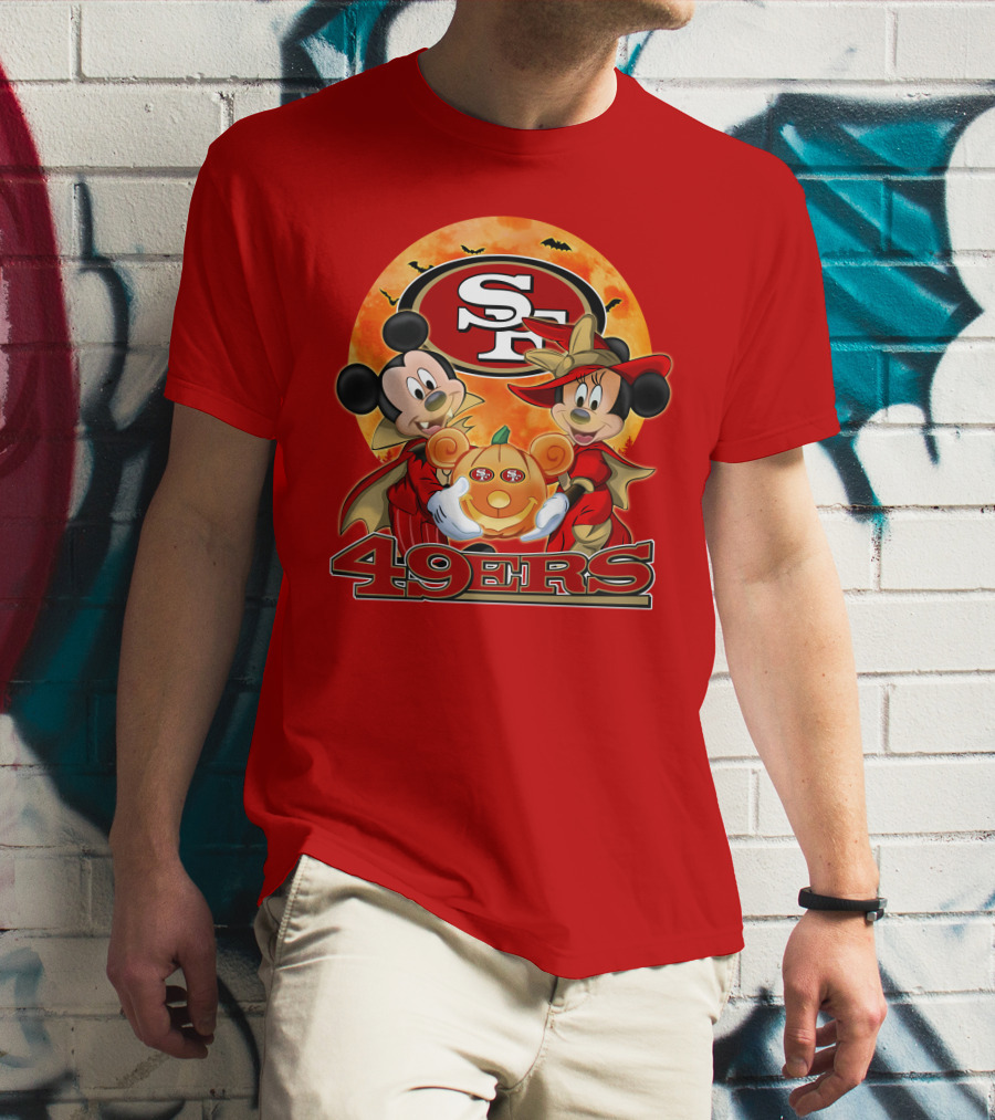 San Francisco 49ers Mickey Mouse Minnie Mouse Halloween Pumpkin T-Shirt
