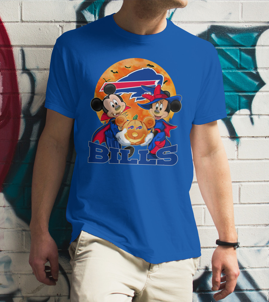 Buffalo Bills Halloween Mickey Mouse And Minnie Mouse Pumpkin T-Shirt