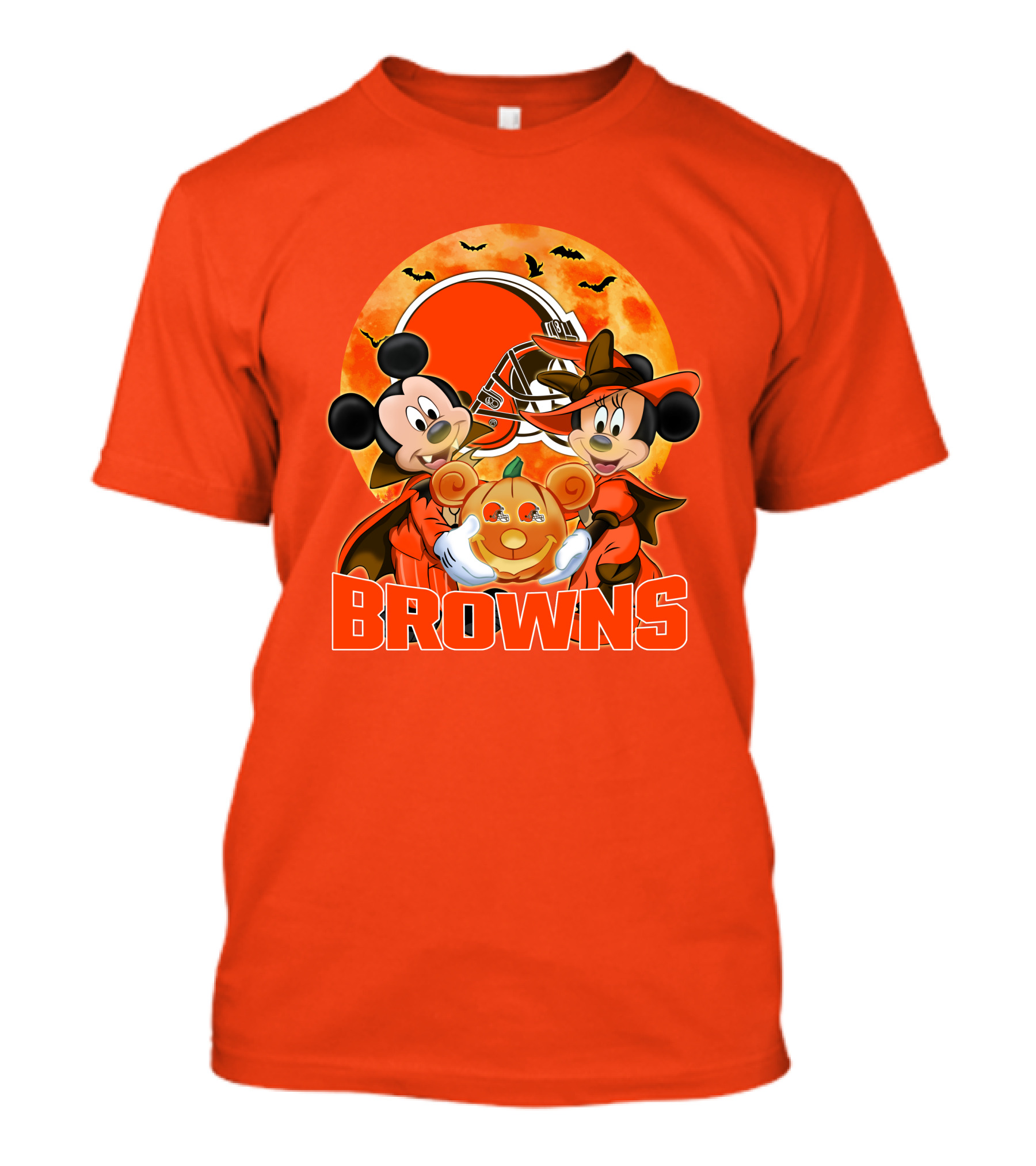 Cleveland Browns Mickey And Minnie Mouse Halloween Bats Pumpkin Helmet T-Shirt