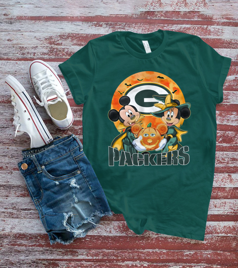 Green Bay Packers Mickey And Minnie Halloween Pumpkin T-Shirt