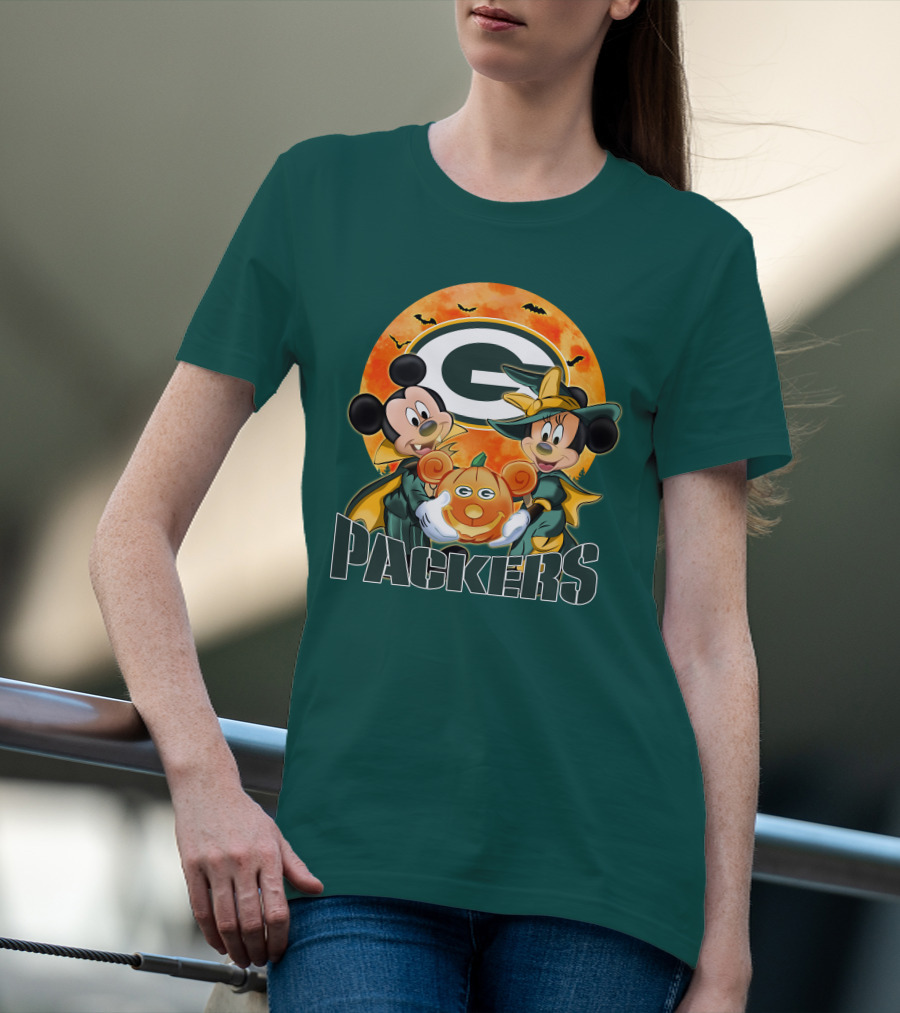 Green Bay Packers Mickey And Minnie Halloween Pumpkin T-Shirt